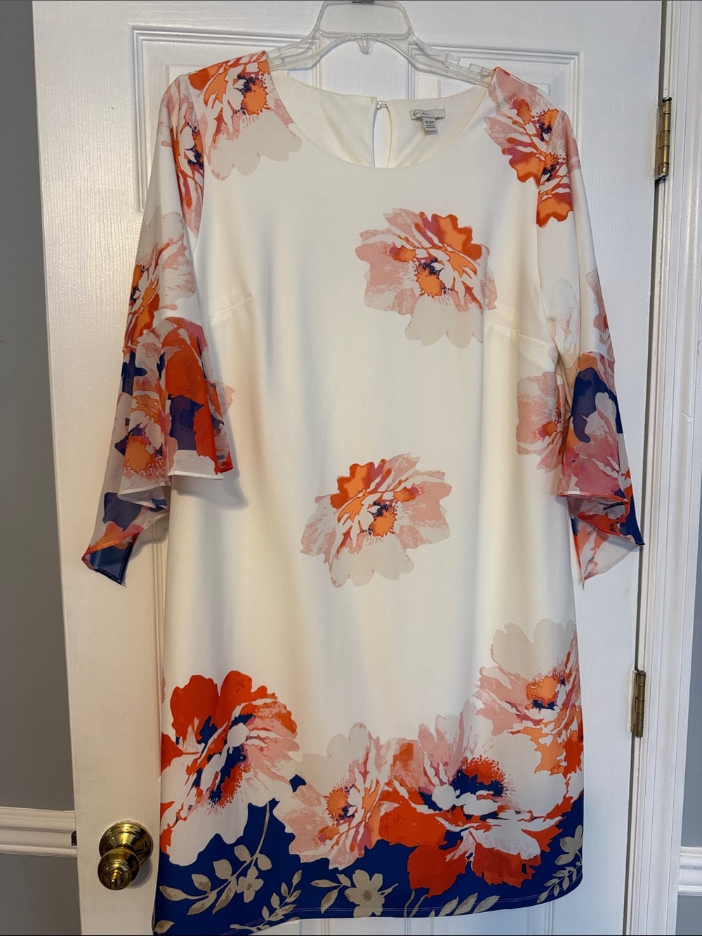 Cato Off White Floral Shift Dress with Orange & Blue Accents